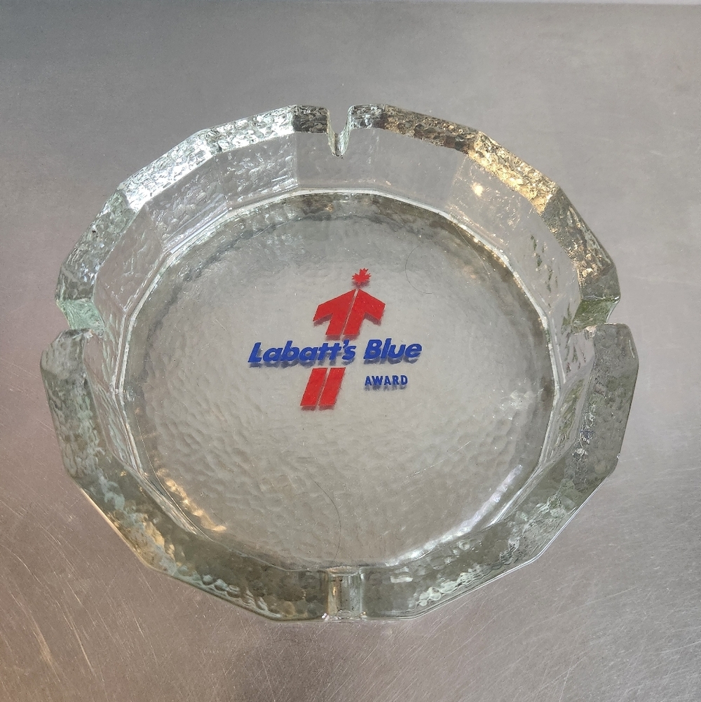 "BIG" 8 Inch Labatt's Blue Glass Ashtray